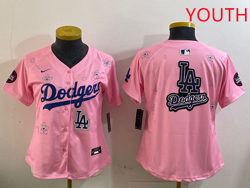 Youth Los Angeles Dodgers Blank Pink Sakura Edition 2025 Nike MLB Jersey style 23->youth mlb jersey->Youth Jersey